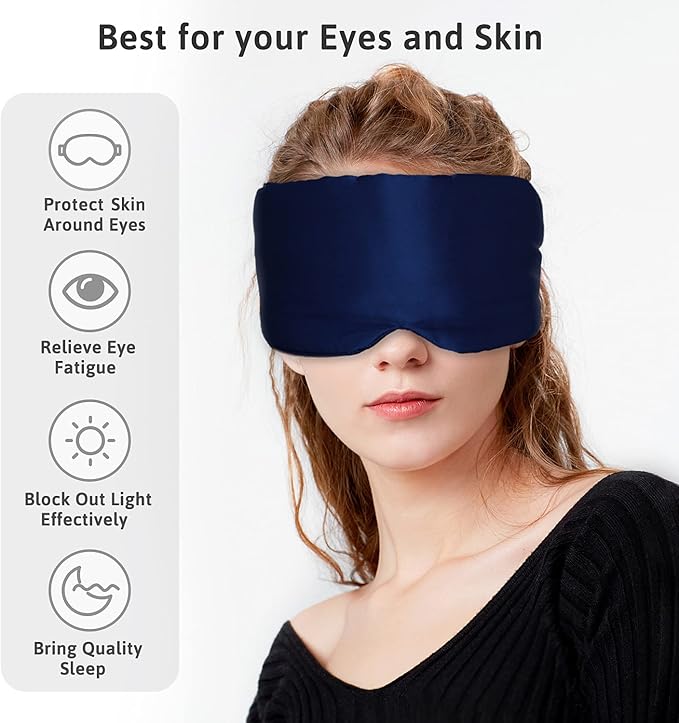Silk Sleep Mask for Women Men Satin, ATreebag Eye Sleeping Mask & Blindfold with Adjustable Strap, Large Size, 1 PC Navy Blue - Bloomnest