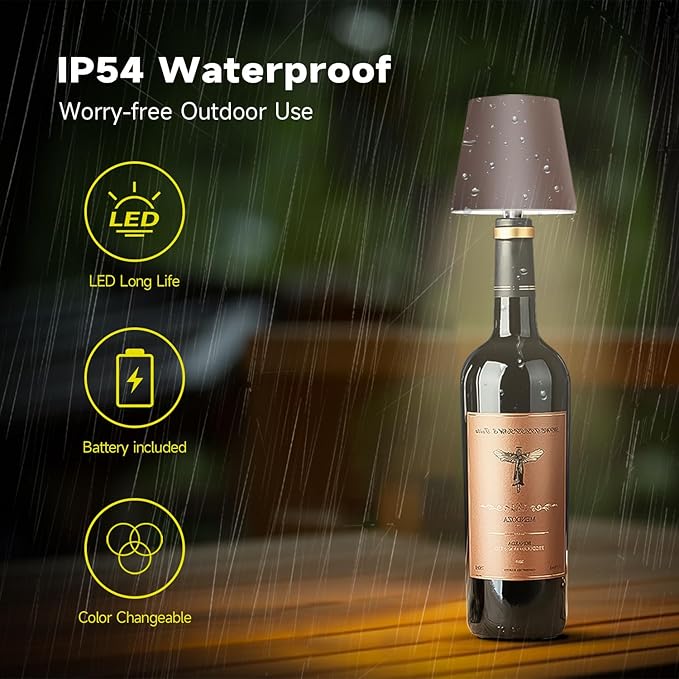 2025 New Wireless Bottle Lamp - LED Bottle Lights for Liquor & Wine Bottles, Cordless Lampshade, Whiskey Bottle Top Light, Bottle Stopper Night Light Kit, Rechargeable 3-Tone Touch-Dimmable - Bloomnest