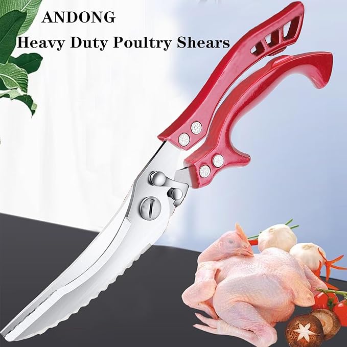 Heavy Duty Kitchen Shears by ANDONG, Kitchen Scissors,Stainless Steel Poultry Shears Heavy Duty Professional, Red - Bloomnest