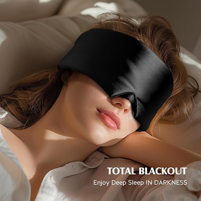 YFONG 100% Mulberry Silk Sleep Mask, Total Blackout Eye Mask for Women & Men, 22 Momme 6A Grade Silk with Adjustable Band Designed for Side Sleeper Black - Bloomnest