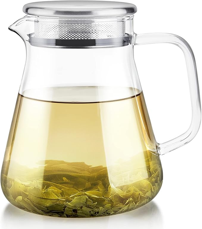 Teabloom One-Touch Tea Maker, 2-in-1 Teapot and Kettle with Stainless Steel Filter Lid for Loose Tea – Stain-free Borosilicate Glass Teapot (27 Oz) – Tea Connoisseur's Choice - Bloomnest