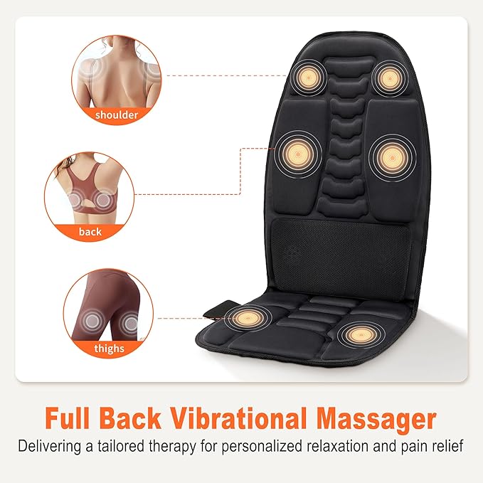 Massage Seat Cushion with Heat, Cooling Back Massager for Chair, Chair Massager for Full Body Massage, Deep Tissue Vibration Pad with 2 Adapters, Gifts for Dad Mom - Bloomnest