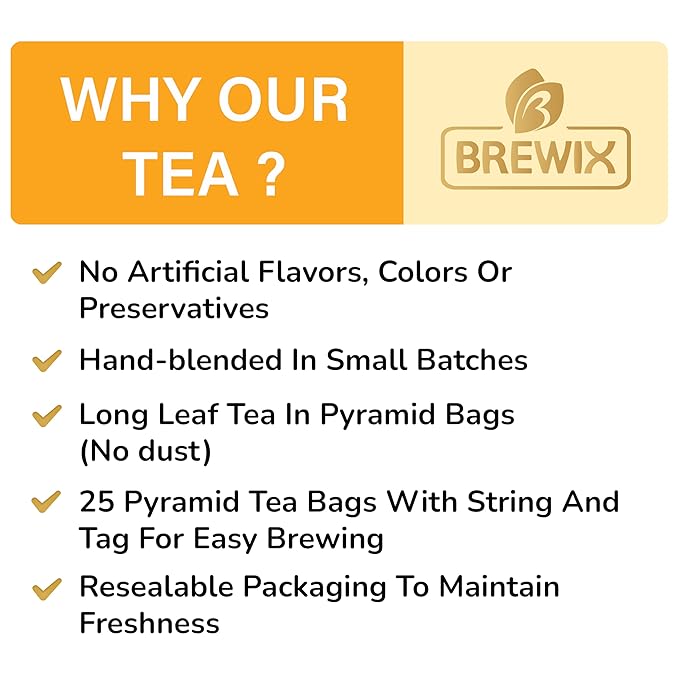 BREWIX, Royal Orange Spice Black Tea (25 Pyramid Tea Bags) | Premium Caffeinated Blend with Zesty Orange & Warming Spices | Warming Winter Blend Perfect for the Holidays | Iced Tea Bags | Sugar-Free - Bloomnest