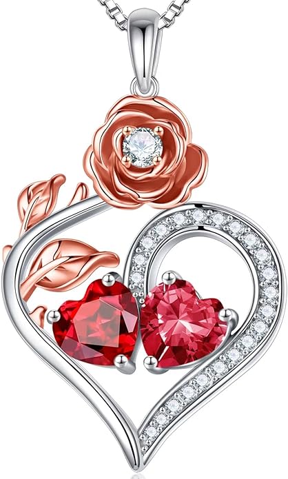 Iefil Valentines Day Gifts for Her - 925 Sterling Silver Double Birthstone Necklace, Anniversary Birthday Gifts for Women, Jewelry Gift for Wife Her - Bloomnest
