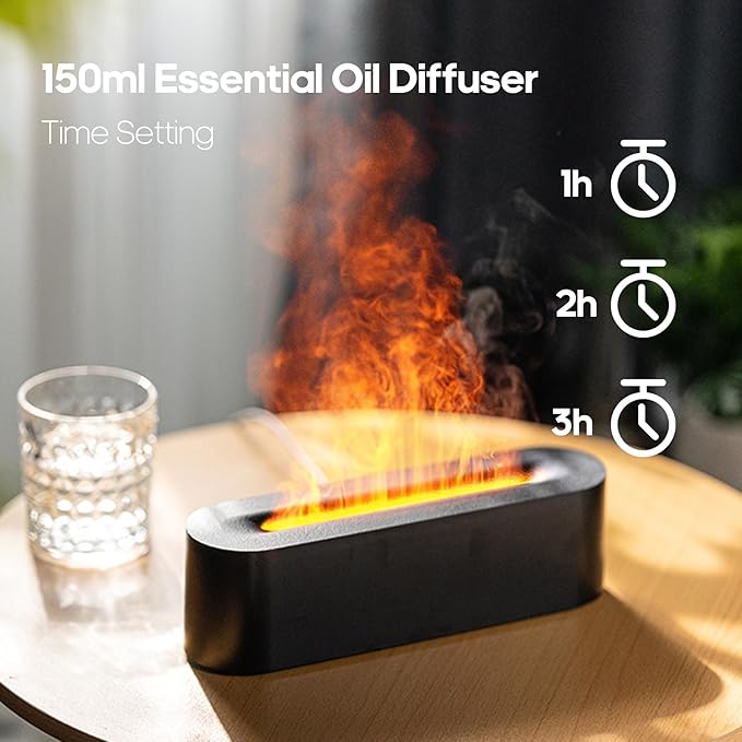 Essential Oil Diffusers,Flame Colorful Water Vapor Fire Fireplace Humidifier for Aromatherapy Aroma Therapy Machine Room Bedroom,Black Flame Diffuser for Essential Oils - Bloomnest
