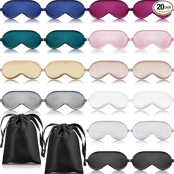 20 Pieces Silk Sleep Eye Mask with Elastic Strap Soft Sleeping Mask Eye Cover Satin Blindfold for Women Men Kids Sleeping Travel Eye Shades Including 2 Pieces of Black Bags(Multicolored) - Bloomnest