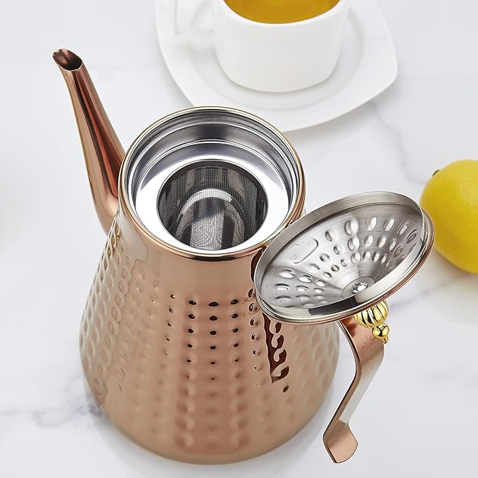 SANQIAHOME 1.8L(60oz) Stainless Steel Hammer Patterned Teapot With Removeable Infuser,Loose leaf cover,Copper - Bloomnest