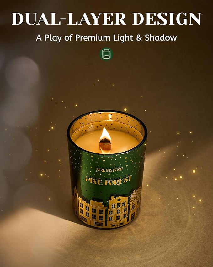 M&SENSE Pine Forest Christmas Candles, Large Winter Scented Soy Candles, Cracking Wooden Wick 18oz 100 Hours Long Lasting Clean Burn, Luxury Holiday Gifts for Relaxation, Stress Relief - Bloomnest