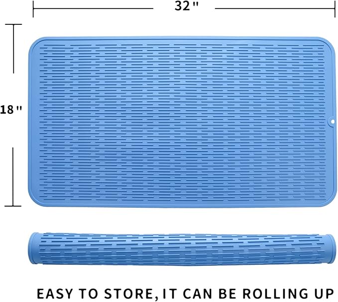 Silicone Dish Drying Mat for Multiple Usage,Easy clean,Eco-friendly,Heat-resistant Silicone Mat for Kitchen Counter or Sink,Refrigerator or Drawer Liner Lichen BlueL 4XL 32 inches x 18 inches - Bloomnest
