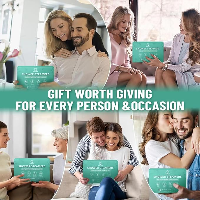 Shower Steamers Aromatherapy, Valentines Day Gifts for Her & Him, 8-Pack Shower Bombs Eucalyptus & Mint Essential Oil, Relaxation & Self Care Birthday Gifts for Women & Men Set, Gifts for Wife