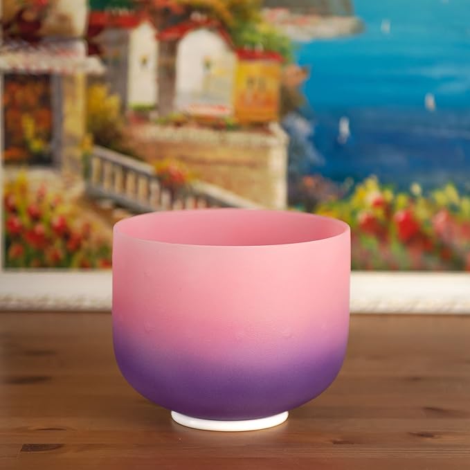 TOPFUND Pink Purple 432 Hz F Note Crystal Singing Bowl Heart Chakra with Carrying Case and Suede Mallet