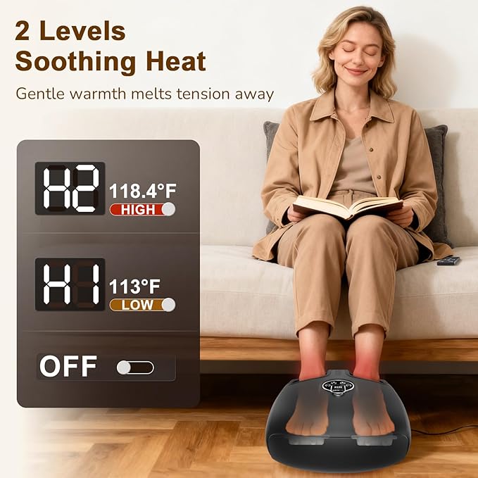 Shiatsu Foot Massager Machine with Heat : Deep Kneading Foot Massager with Vibration & Compression for Plantar Fasciitis & Neuropathy - for Women & Men,Relax for Home Office Use (Black) - Bloomnest