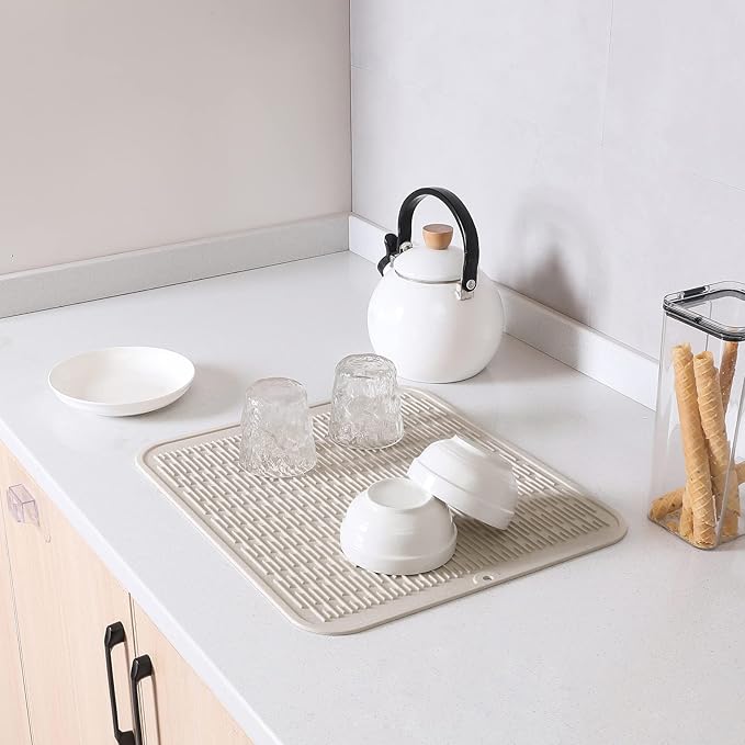 Silicone Dish Drying Mat for Multiple Usage,Easy clean,Eco-friendly,Heat-resistant Silicone Mat for Kitchen Counter or Sink,Refrigerator or Drawer Liner Tapioca 2XL 24 inches x 18 inches - Bloomnest