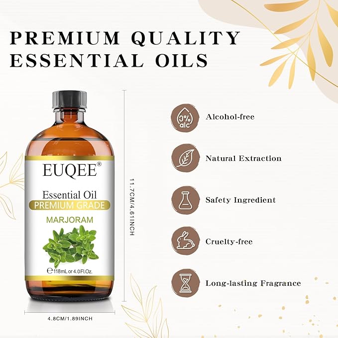EUQEE Marjoram Essential Oil 118 ml Large Bottle Premium Marjoram Oil with Glass Dropper Great for Diffusers, Soap Candle Making - 4 oz - Bloomnest