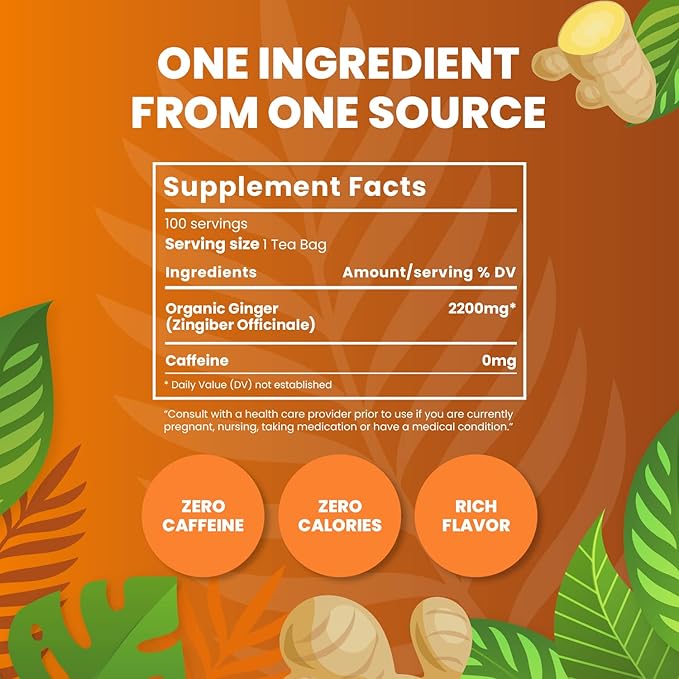 Organic Ginger Tea — 100 Tea Bags | Organic Herbal Tea From Single Origin | Eco-Friendly | Non-GMO Caffeine Free | Cederberg Tea Company. - Bloomnest