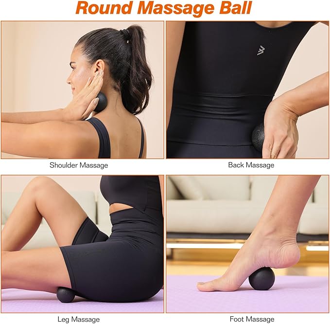 5 in 1 Foam Roller Set - Trigger Point Foam Back Roller, Muscle Roller Stick, Massage Ball, Stretching Band for Deep Muscle Massage Pilates Yoga,Fitness Exercise for Whole Body Release (Black)