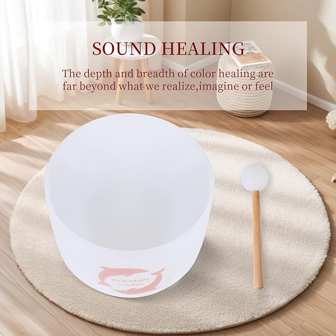 Singing Bowls 432hz B Note 8-Inch Dolphin Sound Crystal Singing Bowl With A Free Mallet And O-Ring For Sound Healing, Meditation, Yoga, And Sound Baths
