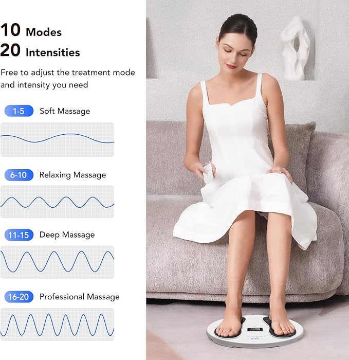 Foot Massager for Neuropathy, TENS & EMS Foot Circulation Stimulator for Pain Relief, 10 Modes and 20 Intensities, Relieve Swelling, Cramps, RLS & Plantar Fasciitis - Gifts for Mom Dad - Bloomnest