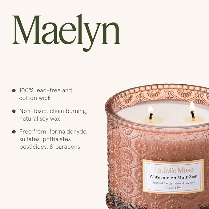 LA JOLIE MUSE Watermelon Mint Zest Candle - Eucalyptus, Sage, Lavender | 12 oz Large 2-Wick Soy Wax Candle | 60 Hours Clean Burn | Gift-Ready for Hosts & Gatherings | Elegant Home Décor - Bloomnest