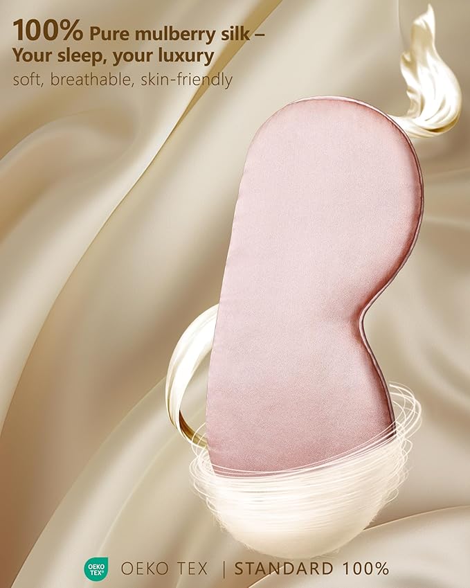 Silk Sleep Mask for Women - Soft Breathable Organic Natural Mulberry Silk Fabric Blackout Eye Mask for Sleeping with Adjustable Straps No Pressure Eye Mask for Travel Essentials Gifts (Pink) - Bloomnest