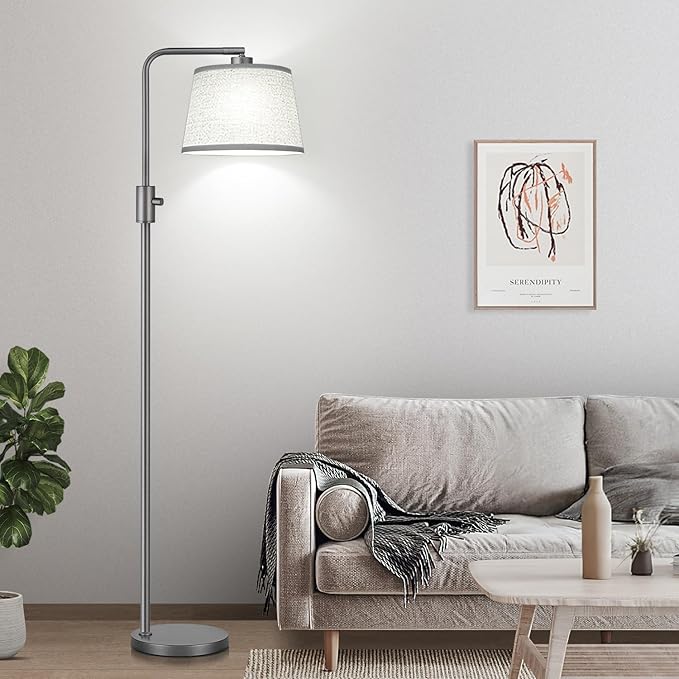 【Upgraded】 Dimmable Floor Lamp, 1000 Lumens LED Edison Bulb Included, Arc Floor Lamps for Living Room Modern Standing Lamp with Linen Shade, Tall Lamps for Living Room Bedroom Office Dining Room-Grey - Bloomnest