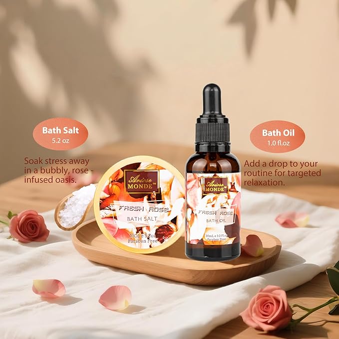 Fresh Rose Spa Gift Set for Women, 8-Piece Relaxing Bath Set with Shower Gel, Bubble Bath, Body Lotion, Self Care Gift for Any Occasion, Birthday Gifts for Women, Spa Kit for Mom Gifts - Bloomnest