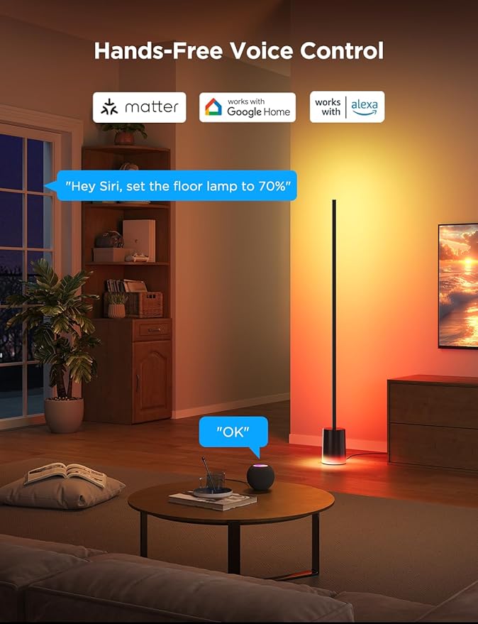 Govee Floor Lamp 2 with Matter, RGBIC, Warm Cool White LED, Alexa Compatible, 1725lm, Music Sync, Scene Modes, Smart Floor Lamp for Living Room, Bedroom, Black(1 Pack) - Bloomnest