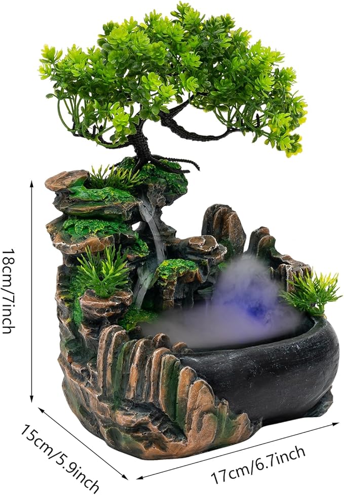 Desk Water Fountain Atomizing Rockery Water Fountain Desktop with LED Lamp,Perfect for Office, Home, Bedroom Desk - Bloomnest