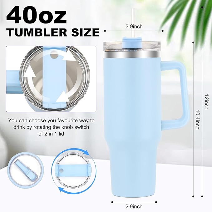 40 oz Tumbler with Handle and Flip Straw Lid, Vacuum Insulated Leak Proof Double Walled Stainless Steel Travel Mug Tumblers, Maintains Cold Ice and Heat for Hours(Blue) - Bloomnest