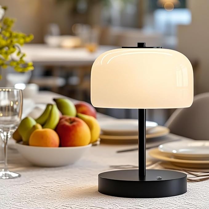 Oneach 9" Small Portable Cordless Table Lamp, 3-Way Dimmable Touch Rechargeable Battery Powered Mushroom Lamp Bedroom Dining Table Living Room Shelf Decor, Black - Bloomnest