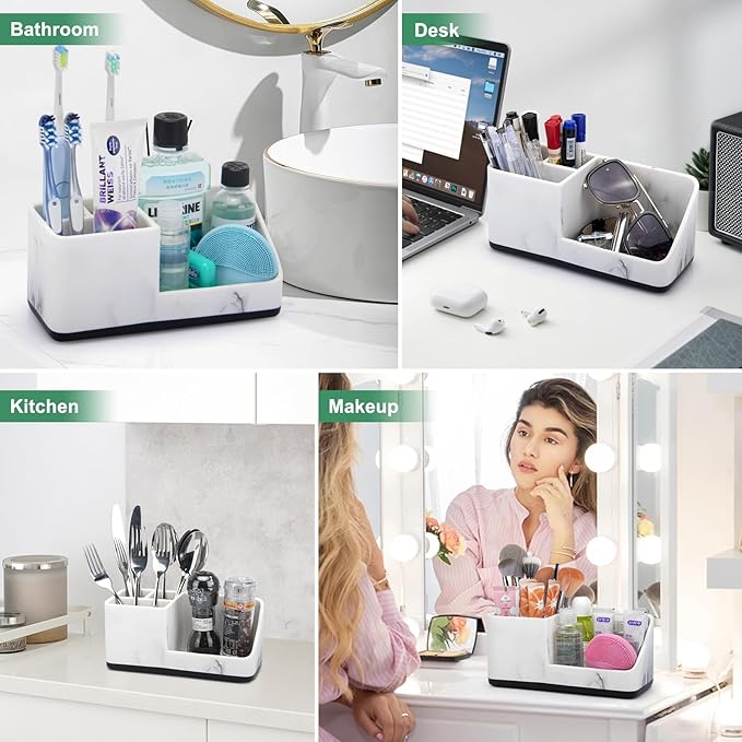 Marble Bathroom Counter Organizer, Kids Electric Toothbrush and Toothpaste Holders for Bathroom Organizers and Storage (Marble) - Bloomnest