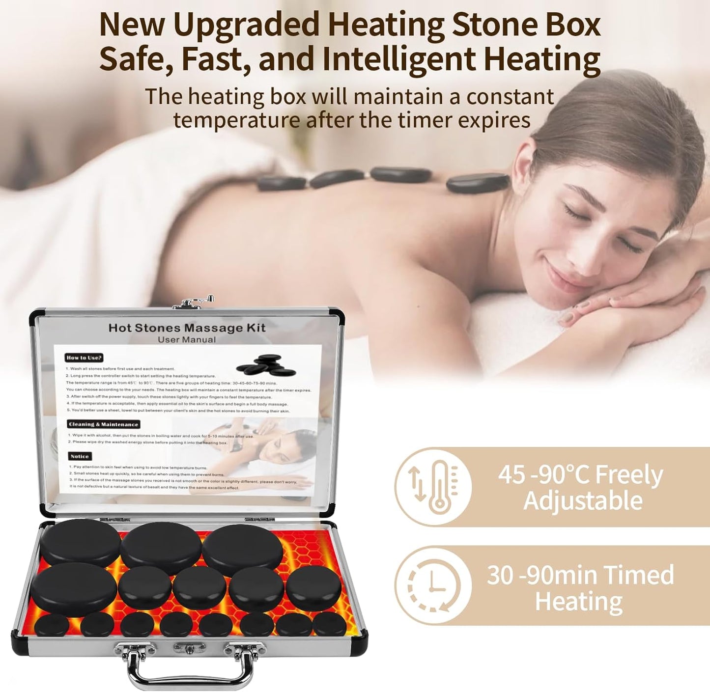 Meifuly Massage Oil Warmer and 16Pcs Hot Stones Massage Set with Temperature Adjustment