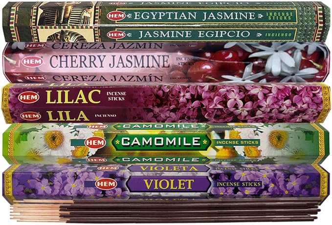 TRUMIRI Incense Sticks Variety Pack #13: 5 Fragrances (Egyptian Jasmine, Cherry Jasmine, Lilac, Camomile, Violet) - 100 Sticks (20 of Each) with Holder - Bloomnest