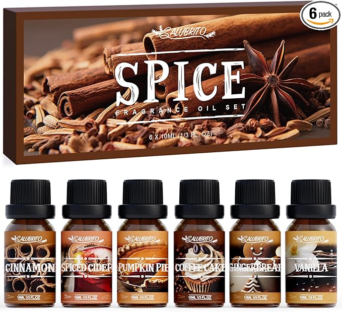 SALUBRITO Spice Fragrance Oils Set, Premium Essential Oils Set for Diffuser, Candle, Soap Making, Warm Fall Scented Oil, Cinnamon, Spiced Cider, Pumpkin Pie, Coffee Cake, Gingerbread, Vanilla - Bloomnest