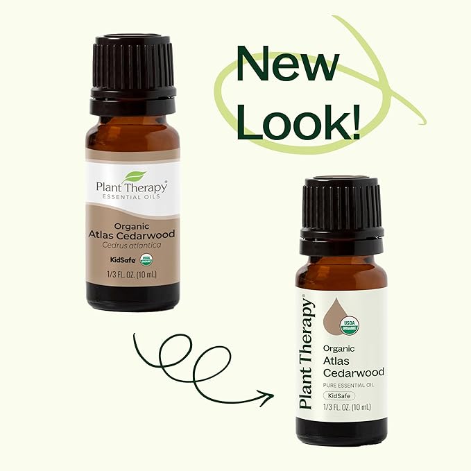 Plant Therapy Organic Atlas Cedarwood Essential Oil 100% Pure, USDA Certified Organic, Undiluted, Natural Aromatherapy for Diffusion, Skin, and Hair, Therapeutic Grade 10 mL (1/3 oz) PlantTherapy