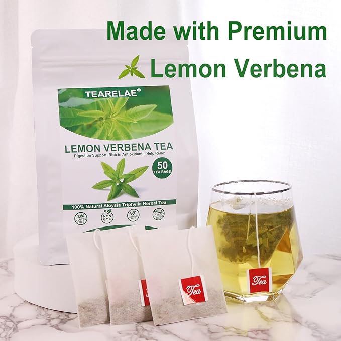 TEARELAE - Lemon Verbena Tea Bags - 1.5g x 50 Count - Natural Cut & Sifted Lemon Tea - Non-GMO - Caffeine-free - Cedron - Verbena Tea For Digestion Support & Calming - Bloomnest