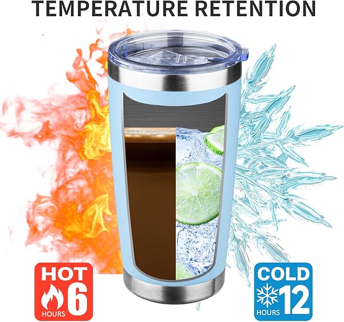20oz Tumbler with Lid and Straw Double Wall Powder Coated Vacuum Insulated Coffee Tumbler Stainless Steel Insulated Travel Coffee Mug Spill-Proof Thermal Cup for Hot and Cold Beverage,Baby Blue - Bloomnest