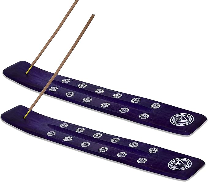 Bless-International Traditional-Handmade-Burner Wooden-Incense-Stick-Holder Ash-Catcher-Stand for-Aromatherapy-Meditation-Yoga (Heavens Blue) 10 Inches, Pack of 2 - Bloomnest