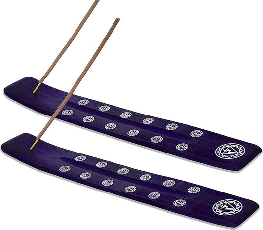 Bless-International Traditional-Handmade-Burner Wooden-Incense-Stick-Holder Ash-Catcher-Stand for-Aromatherapy-Meditation-Yoga (Heavens Blue) 10 Inches, Pack of 2 - Bloomnest
