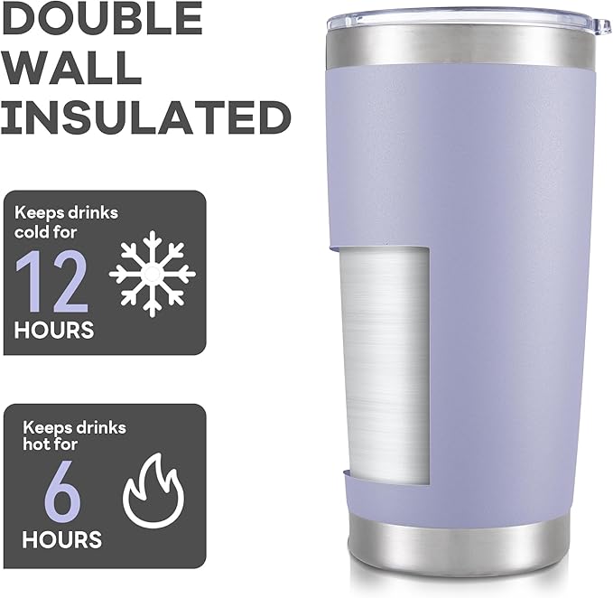 20 oz Tumbler with Lid Stainless Steel Insulated Tumblers Bulk Double Wall Vacuum Cups Powder Coated Travel Mug Keep Drinks Cold and Hot, Cosmic Lilac, 12 Pack