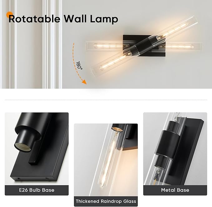 24.8" L Wall Sconces 2-Lights Black Wall Lights Fixtures Morden Cylinder Wall Light for Bathroom Vanity Light Indoor Wall Mounted Lamps for Living Room,Bedroom,Hallway - Bloomnest