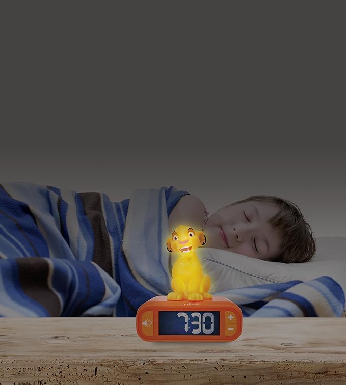 LEXiBOOK, Disney The Lion King, Simba Nightlight Alarm Clock, Sounds and Melodies, LCD Backlit Screen, Luminous, Snooze, Yellow/Orange, RL800AN - Bloomnest