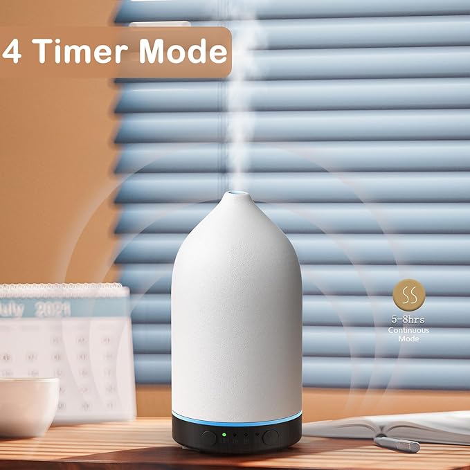 Diffuserlove Ceramic Diffuser 160ML Essential Oil Diffusers Aromatherapy Essential Oil Diffuser for Room Air Diffuser for Home Bedroom Stone Diffuser Black Wood Pattern Base (Size:6.8" H x 3.6" W) - Bloomnest