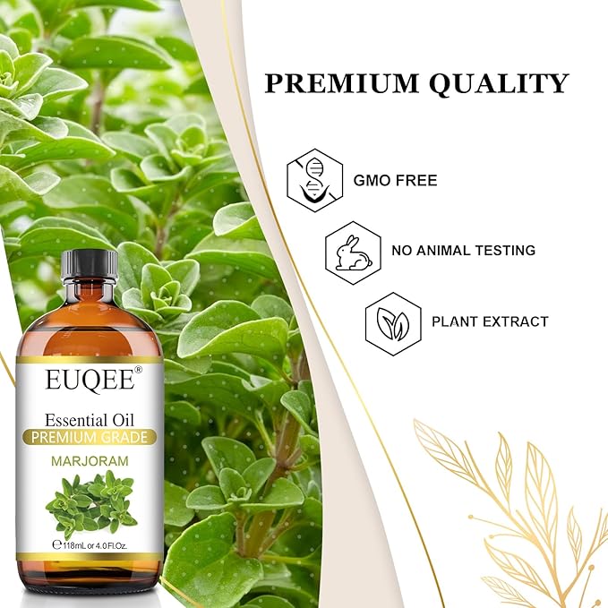 EUQEE Marjoram Essential Oil 118 ml Large Bottle Premium Marjoram Oil with Glass Dropper Great for Diffusers, Soap Candle Making - 4 oz - Bloomnest