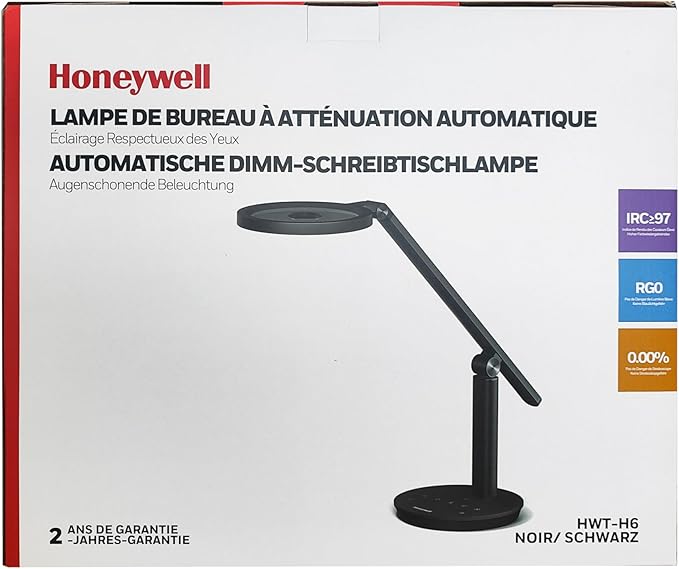 Honeywell Desk Lamp for Home Office, H6 Sunturalux™ Eye-Caring Led Desk Light, 800LM Dimmable Desk Lamp with Timer, Touch Control Tall Desk Reading Light, Table Lamp for Circle Webcam, Study, Bedroom - Bloomnest
