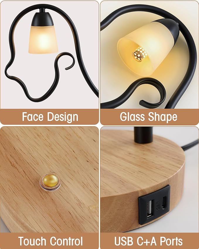 Touch Unique Table Lamp, Creative Cute LED Desk Lamp with USB C+A Ports, 3-Way Dimmable Nightstand Bedside Lamps, for Home Decor & Gifts, Kids Reading, Living Room, Office (Bulb Included) - Bloomnest