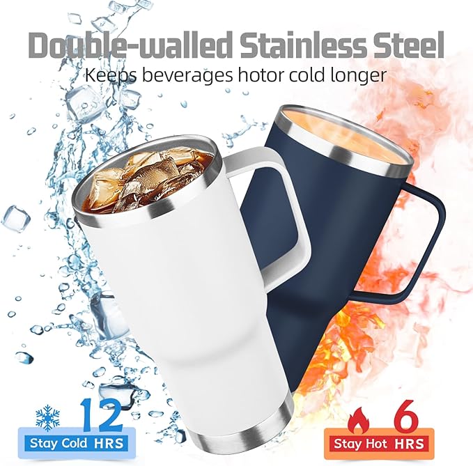 20 oz Tumbler with Handle Stainless Steel Insulated Coffee Mug Tumbler with Lid and Straw Double Wall Vacuum Insulated Coffee Mug Leak Proof Travel Mug Tumbler for Hot and Cold Drink (White,4pack) - Bloomnest