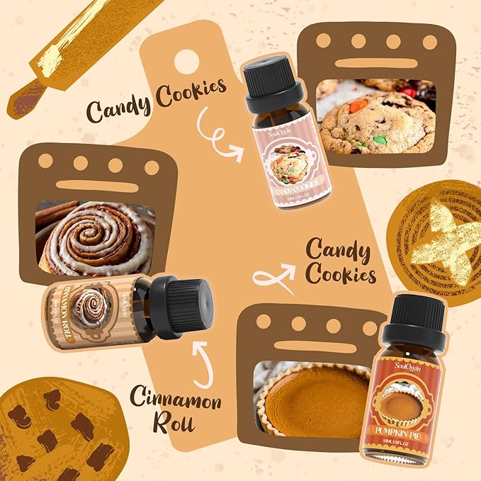 Bakery Essential Oils Set, Fragrance Oil Set for Diffuser, Scent Diffuser Oil for Candle Making- Chocolate Cookies, Creamy Vanilla, Coffee Cake, Pumpkin Pie, Candy Cookies, Cinnamon Rolls - Bloomnest