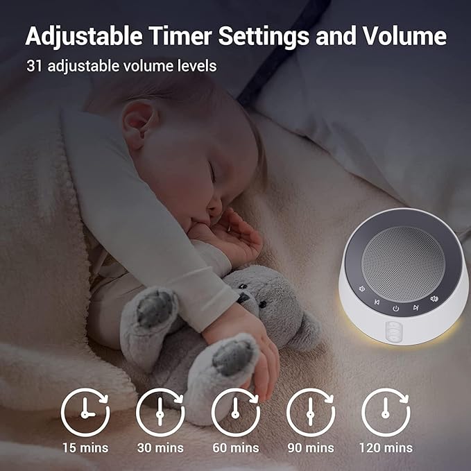 BGOVERSS White Noise Sound Machine with 20 Soothing Sounds, 10 Colors Night Light Sleep Machines Home Office Travel, 5 Timers and Memory Feature Sound Machine for Nursery Baby Kids Adults (White) - Bloomnest