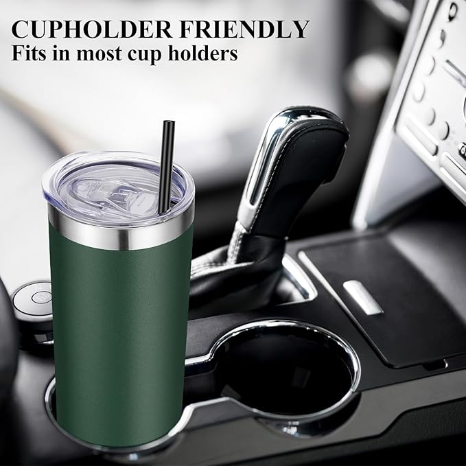 VEGOND Stainless Steel Skinny Tumbler, 20 oz Vacuum Insulated Tumbler with Lid and Straw, Double Wall Coffee Cup, Travel Mug for Cold Hot Drinks, Dark Green 1 Pack - Bloomnest